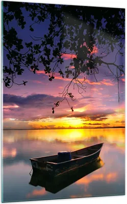 Produktbild von Bilder auf glas - Einteilig - Boot Sonnenuntergang See Himmel - 70x100cm - Glasbilder - Wandbilder - Bilder - Wanddekoration aus Glas - Glas Bilder - Wandbild auf Glas - GPA70x100-2967