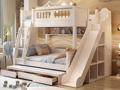 Productafbeelding van Houten etagewand, wit, kinderbed, jeugdbed, stapelbed, tweepersoonsstapelbed
