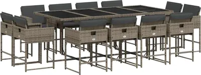 Produktbild von vidaXL 13-tlg. Garten-Essgruppe mit Kissen Grau Poly Rattan