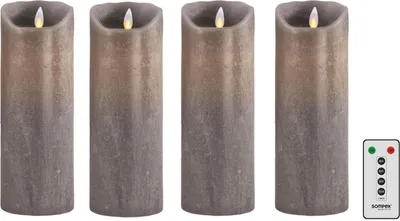 Produktbild von 4er Set Sompex Flame LED Echtwachskerzen 23cm taupe + Fernbedienung