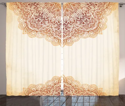 Produktbild von ABAKUHAUS Mandala Rustikaler Vorhang, Oriental Klassiker, Wohnzimmer Universalband Gardinen mit Schlaufen und Haken, 280 x 225 cm, Beige
