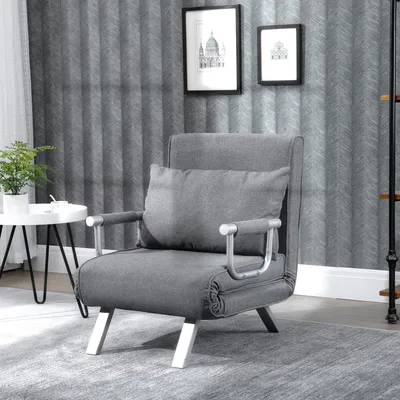 Zdjęcie produktu dla HOMCOM 3 w 1 rozkładana sofa z funkcją spania, regulowana poduszka oparcia, łóżko gościnne w imitacji lnu, krzesło relaksacyjne, składane krzesło do salonu, sypialni, 65 x 69 x 80 cm, jasnoszary
