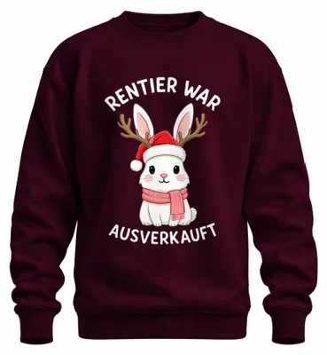 Immagine prodotto di Renna era esaurita simpatico coniglio corna regalo di Natale unisex felpa pullover, Borgogna, XXL