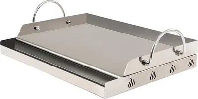 Produktbild von Edelstahl Grillplatte | 64 x 40,5 cm | BBQ Plancha passend für Weber Grill | rechteckig, universal | Grillblech für Holzkohle und Gas