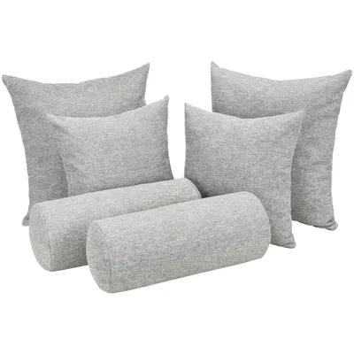 Produktbild von Selfitex 6-teiliges Kissen Set, 2x großes Kissen + 2x kleines Kissen + 2x Nackenrolle, Sofakissen inkl. Füllkissen, Farbe: Grau