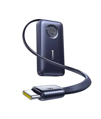 Zdjęcie produktu dla Powerbank Baseus EnerCore CR11 10 000 mAh, 45 W, z wbudowanym kablem USB-C, czarny, kompaktowy