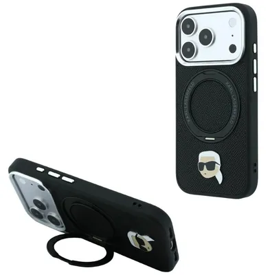 Obrázok produktu pre Puzdro Karl Lagerfeld s otočným prstencovým držiakom 360° a magnetickým prstom MagSafe pre iPhone 18 Pro Max / 17 Pro Max, čierna farba