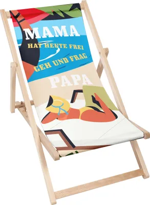 Image de Dreamroots Chaise longue pliante en bois, jusqu'à 130 kg, Chaise longue pliante avec réglage de l'inclinaison du dossier en 3 positions, Maman a congé aujourd'hui, vas-y