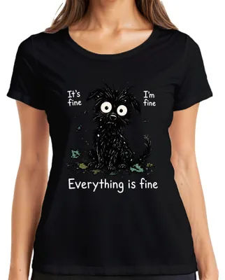 Immagine prodotto di Va bene, sto bene, tutto è a posto. T-shirt da donna "Hund Statement", sarcastica, colore nero, taglia S