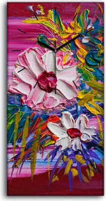 Produktbild von Wanduhr Uhr Wandbild Leinwand Geräuschlos 30x60 Malerei Blumen Zweig Kunst - schwarze Hände