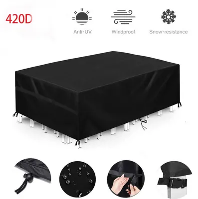 Produktbild von Gartenmöbelabdeckung, wasserdicht, winddicht, UV-beständig, 420D Oxford-Gewebe, schützende Tischabdeckung – Schwarz, 230 x 165 x 80 cm