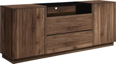 Produktbild von Sideboard mit 2 Türen, 2 Schubladen & 1 Ablagefach – Dunkles Holz & Schwarz – CEMILINA