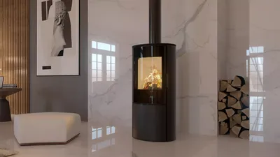 Produktbild von Stalko Hitze Kaminofen ELLISSE S Brennkammer weiss Bauart1 BImSch VII