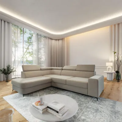 Produktbild von Masseno Ecksofa ALVORO L-S mit Schlaffunktion L-Form, Sofa mit Bettkasten, Wohnzimmersofa, Couch, Soffa, Bettsofa, Couchgarnitur- Beige, MATT VELVET 09