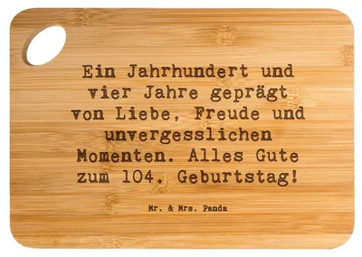 Produktbild von Mr. & Mrs. Panda schneidunterlage Spruch 104. Geburtstag - Transparent - Geschenk, Jubiläum, Hackbrett, Liebe, Geburtstagserinnerungen, Schneidebrett, Weisheit, Holzbrett