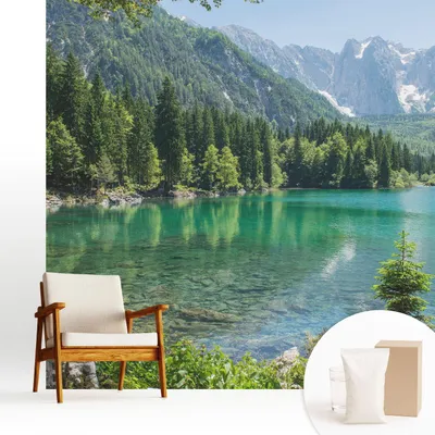 Zdjęcie produktu dla Fototapeta samoprzylepna – 250 x 250 cm – tapeta – tapeta ścienna – obrazy ścienne – folia samoprzylepna – folia dekoracyjna – tapeta foliowa – ściana – dekoracja – salon – zielone jezioro