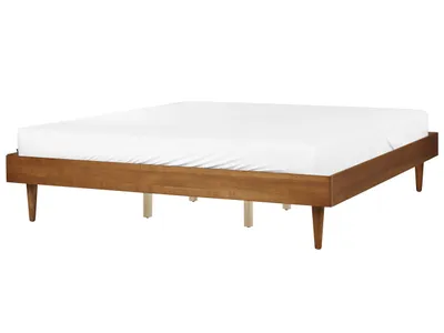 Produktbild von BELIANI Bett Braune Esche Gummibaumholz mit Lattenrost 180 x 200 cm Ohne Kopfteil Rustikaler Stil Schlafzimmer Ausstattung Doppelbett Bettrahmen