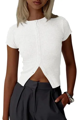 Produktbild von Kurzarm-Cardigan für Damen, Rippstrick, schmale Passform,Größe:S