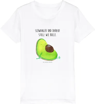 Produktbild von Mr. & Mrs. Panda Kleinkinder T-Shirt Avocado Schwangerschaft 9-11 Jahre (134/146) - Weiß - Geschenk, Kinder Jungen, Teenager, Baumwollshirt, Babyparty, Schwanger, Baby