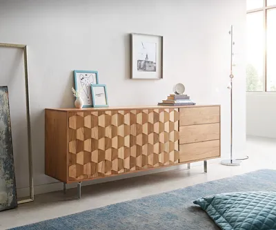 Produktbild von DELIFE Sideboard Fevo 175 cm Akazie Natur 2 Türen 3 Schubfächer L-Fuß