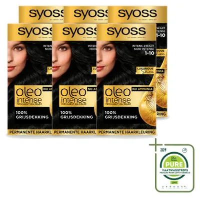 Zdjęcie produktu dla 6 x SYOSS Oleo Intense, farba do włosów w odcieniu 1-10 (Intensywna czerń) - opakowanie zbiorcze - 6 sztuk