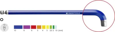 Produktbild von Swiss Tools Winkelschraubendreher 90+100Grad kurz Rainbow 10mm Kugelkopf