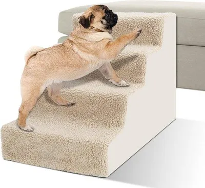 Produktbild von Famanu Hundetreppe 4 Stufen für Katzen und Hunde - Abnehmbare, Waschbare Plüschbezüge mit Antirutsch-Gummipads