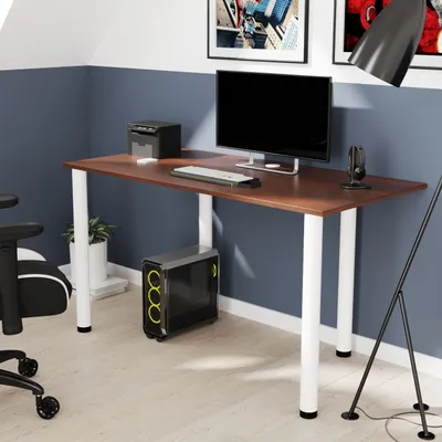 Produktbild von AKKE Walnuss Schreibtisch mit weiße beine LxBxH: 100x60x74 cm
