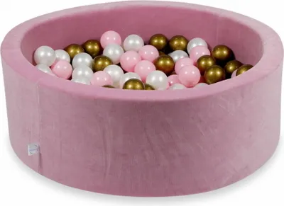 Produktbild von Bällebad 90x30cm Samt Soft Pink – Mit 200 Bällen / Perle, Altgold, Babyrosa