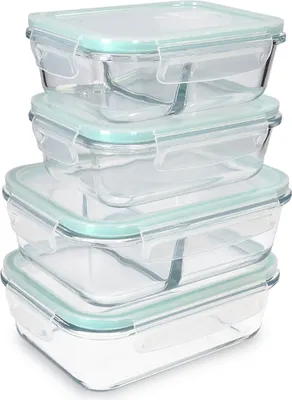 Produktbild von Navaris Glas Frischhaltedose Set mit Deckel - 4x Vorratsdosen in 2 Größen - auslaufsicher hitzebeständig kältebeständig - Glasbehälter Boxen