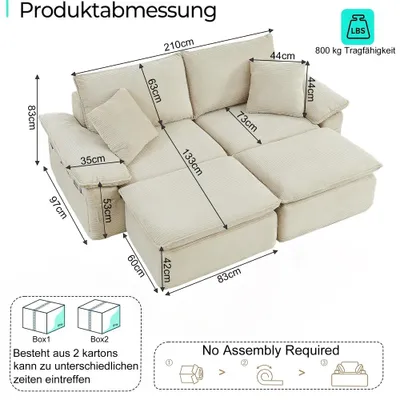 Obrázek produktu pro Cloud-Sofa – Modulární rozkládací pohovka – 2 místná – Béžová – Měkká látková potahová látka – Výplň z pěny – Moderní styl – Vhodná do obývacího pokoje