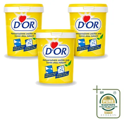 Productafbeelding van 3 x D'Or natuurlijke smeerzeep - Vast reinigingsmiddel - 1 kg - Voorraadverpakking - 3 stuks