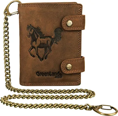 Zdjęcie produktu dla GreenLand Nature Skórzany portfel Monte RFID z łańcuchem Horse brązowy
