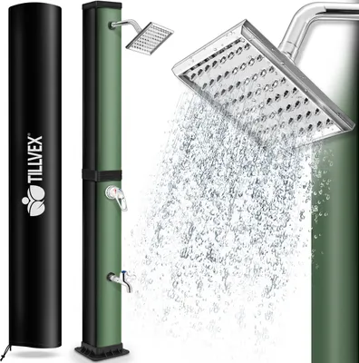 Immagine prodotto di tillvex doccia solare 40 litri nero/verde inclusa copertura protettiva doccia da giardino doccia da piscina doccia da campeggio doccia solare da esterno doccia a pioggia