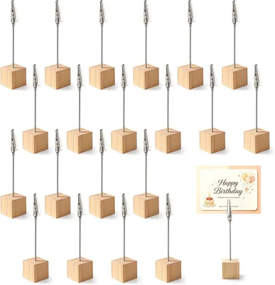 Imagen del producto de Soportes para fotos de madera y metal, 20 unidades, pequeños y resistentes, ideales para fotos y tarjetas