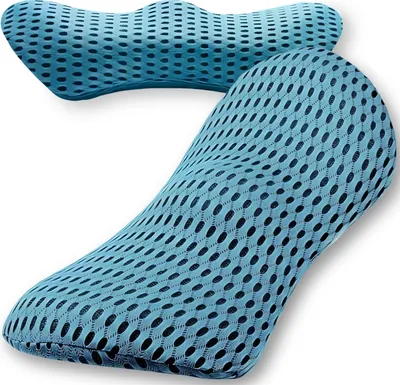 Produktbild von Orthopädisches Lendenkissen aus Memory Foam, Rückenkissen zum Schlafen, Lendenwirbelkissen mit Befestigungsgurt Bett, Auto, Bürostuhl, Blaugrün, Retoo