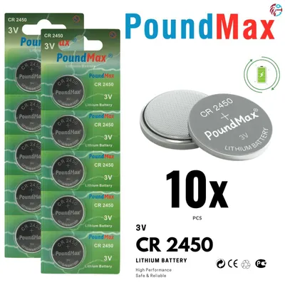 Produktbild von 10x CR2450 PoundMax Knopfbatterie CR2450 Lithium 3 Volt 850 mAh 5er-Blister