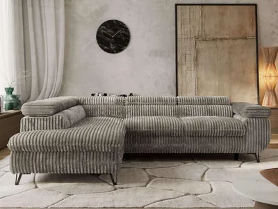 Produktbild von Couch mit Schlaffunktion L-form Ecksofa Wohnzimmersofa mit Einstellbare Kopfstützen - PABLO L - Cord - Grau - Links