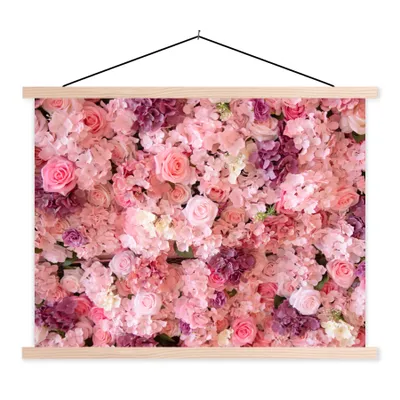 Produktbild von MuchoWow® Textilposter Blumen - Rosa - Rosen 120x90 cm mit holzfarbenen Rahmen - Magnetisch