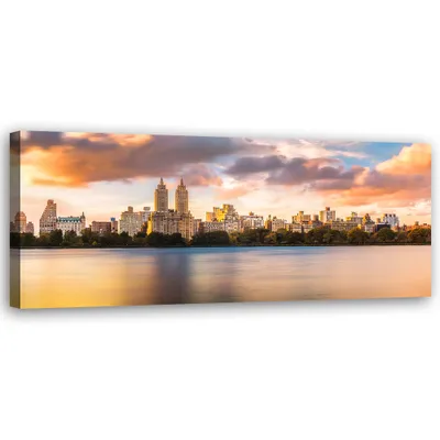 Produktbild von Leinwandbild Sonnenuntergang über der Stadt 150x50 Feeby Beige bild für die wand bereit zum aufhängen