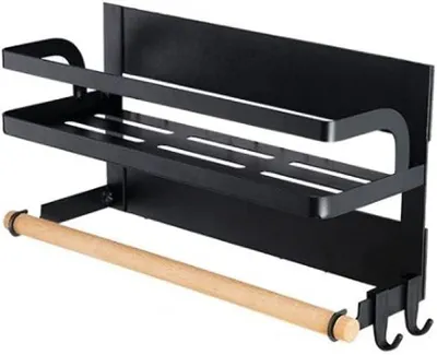 Imagen del producto de Estante para especias, refrigerador, estante magnético de un nivel para refrigerador, con ganchos, ideal para la cocina del hogar