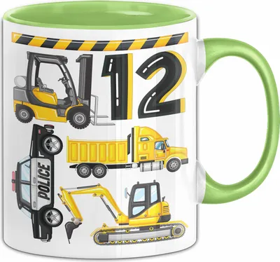 Produktbild von 12. Geburtstag Geschenk Tasse Becher Jungen Jungs Baustelle Polizei Geburtstagsgeschenk 12 (Grün)