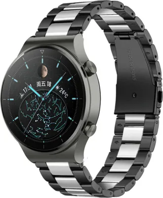 Produktbild von Strap-it Huawei Watch GT 2 Pro Stahlarmband (Schwarz/Silber)