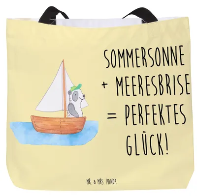 Produktbild von Mr. & Mrs. Panda Tote Bag Sommer Meer Glück - Gelb Pastell - Geschenk, Reisetasche, am Strand, Geschenke, Laptoptasche, Tragetasche, Strandtasche, Kuscheln, Schultasche