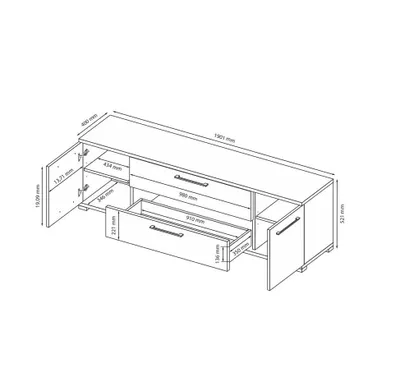 Produktbild von TV‑Kommode Weiß Hochglanz – 1900 × 520 × 400 mm