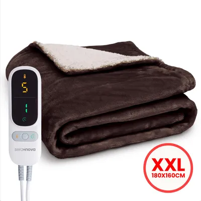 Produktbild von Seranova Heizdecke XXL 180x160 cm - Extra Heizdrähte - Fleece & Sherpa - 9 Heizstufen - Abschaltautomatik - waschbar - Kastanienbraun