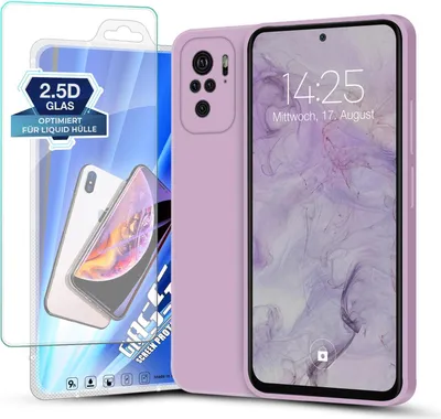Produktbild von Hülle für Xiaomi Redmi Note 10 mit 9H Displayglas Displayschutz Plus Case Cover Bumper Silikon Softgrip Schutzhülle Farbe: Lila