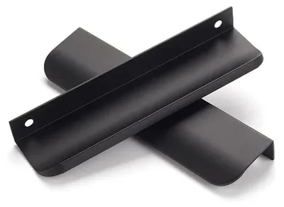 Image de 6 poignées de cuisine discrètes - Poignées en aluminium noir pour meubles, 128 mm