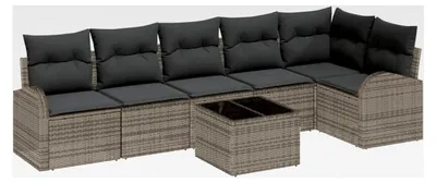 Produktbild von 6-teiliges Garten-Sofa-Set mit Kissen Schwarz Poly Rattan Lounge Sofa Outdoor
