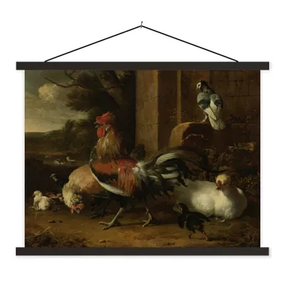 Produktbild von MuchoWow® Textilposter Hoenderhof - Gemälde von Melchior d'Hondecoeter 150x113 cm mit schwarzem Rahmen - Wohnzimmer